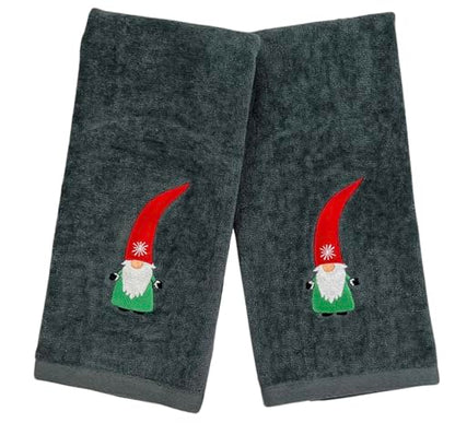 Christmas Gray Grey Guest Hand Bathroom Towels Elegant Winter Gnome, 16x26" - color: Nordic Gnome