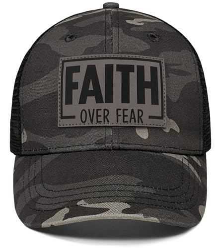 Christian Jesus Cross Hat - Faith Hats for Men Women - Religious Gifts for Thanksgiving Christmas - color: Faith Power/Camo Grey-1