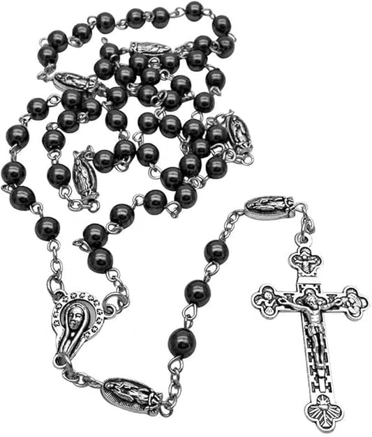 Rosary Beads Catholic for Man and Woman - Natural Black Stone Gemstone Rosary Beads, Catholic Gifts