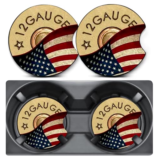 2 Pack Bullet Flag Car Coasters for Cup Holders,Neoprene Anti Slip Mat - color: 12GAUGE