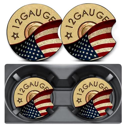 2 Pack Bullet Flag Car Coasters for Cup Holders,Neoprene Anti Slip Mat - color: 12GAUGE