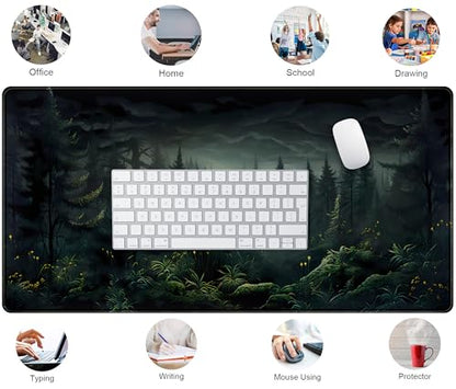Cute Dark Gloomy Forest Desk Mat, Gothic XXL Large Extended Gaming Mouse Pad Mat, Non-Slip Rubber Base Mousepad Computer Keyboard and Mouse Mat, Desk Pad with Stitched Edges, 31.5x15.75 in - color: Dark Gloomy Forest