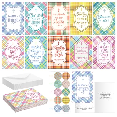 Affrolling 50 Pack Christian Ministry Appreciation Cards Bulk with Envelope - style: Ministry Plaid Style