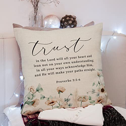 KongMoTree Bible Verse Throw Pillow Case, Blessing Gift, Scripture Art, Scripture Sayings, Bible Quote, Proverbs 3:5-6, Church Gifts, Sofa Bed Living Room Porch Decoration, 18x18 Inches - color: Proverbs 3:5-6
