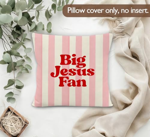 Pink Preppy Striped Jesus Christian Pillow Cover 18x18 Decor - color: Jesus