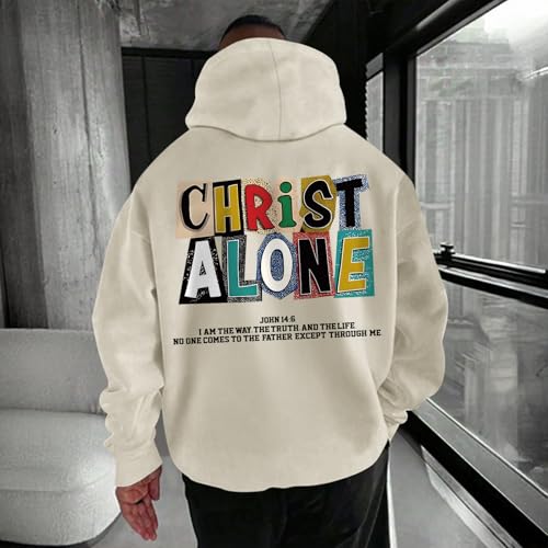 Christian Hoodies For Men Jesus Religious God Hoodie Faith Bible Verse Sweatshirt inspirational Cotton Pullover Tops - color: Apricot, size: Small