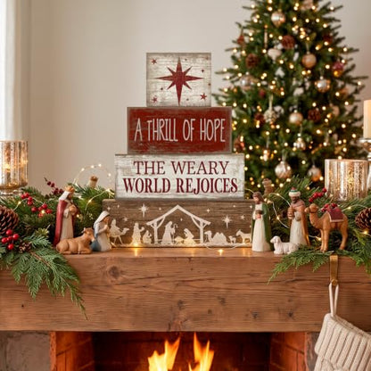 Lineshading 4 Pcs Christmas Table Decorations, Nativity Star Wooden Signs - style: A Thrill of Hope