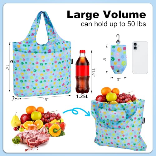 HOLYLUCK Reusable Grocery Bags,Heavy Duty Foldable Shopping Tote Bag (Standard, Multi Dog Paw Prints) - color: Multi Dog Paw Prints, style: Standard