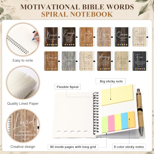 Kosiz 12 Sets Christian Gifts Bulk Prayer Journal, Pen, Wood Color, Simple - color: Wood Color, size: Simple