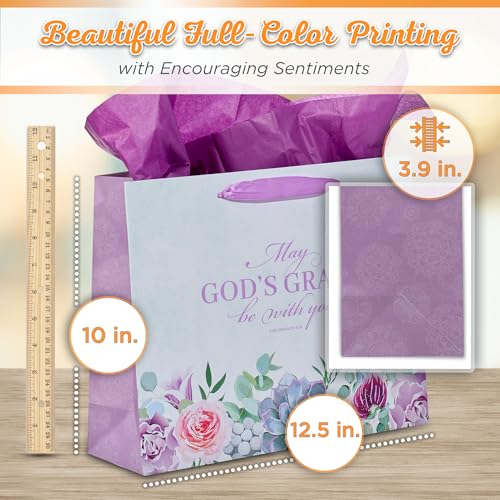 Christian Art Gifts Landscape Gift Bag with Card and Tissue Paper Set - God's Grace - Colossians 4:18 Inspirational Bible Verse, Purple/Blue, Large - color: God's Grace/Purple, style: Large Landscape