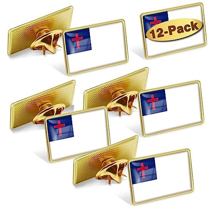 24/50/100Pcs Christian Flag Lapel Pins Bulk - Metal Souvenir for Men Women Clothes Bags Hats Easter Day - color: 12-Pack