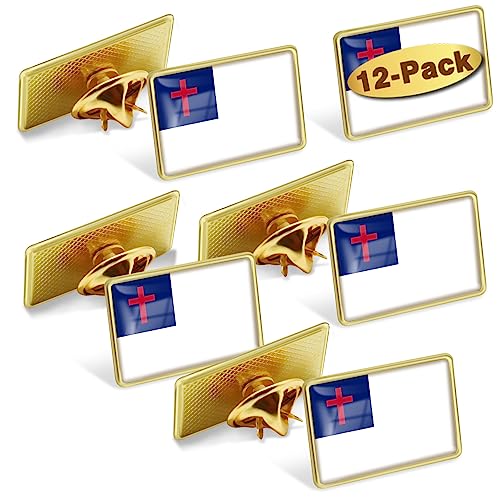 24/50/100Pcs Christian Flag Lapel Pins Bulk - Metal Souvenir for Men Women Clothes Bags Hats Easter Day - color: 12-Pack