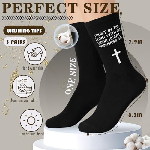 3 Pairs Christian Socks,Gifts for Christian: Easter Christmas - color: Proverbs 3:5 - Black