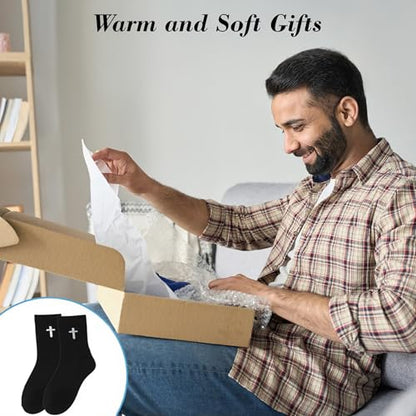 16 Pairs Christian Cross Socks Bulk Religious Elastic Crew Socks Christian Gifts for Men Women - color: Black
