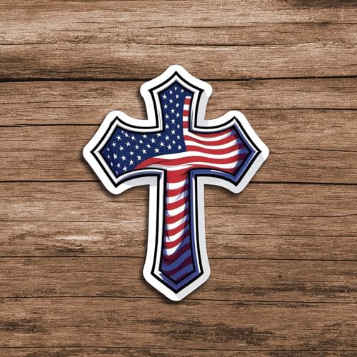 American Flag Cross Sticker Christian Faith Jesus Decal Patriotic USA Cross Vinyl Waterproof 5 Inch for Car Truck Laptop Window Water Bottle Religious Gift - color: 10