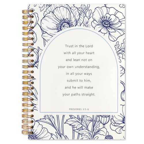 Catholic Spiral Notebook,Christian Bible Prayer Journal for Women 5.5x8.3 - color: White Navy Blue Floral Christian