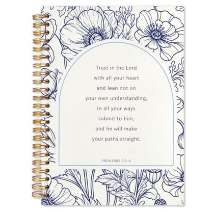 Catholic Spiral Notebook,Christian Bible Prayer Journal for Women 5.5x8.3 - color: White Navy Blue Floral Christian