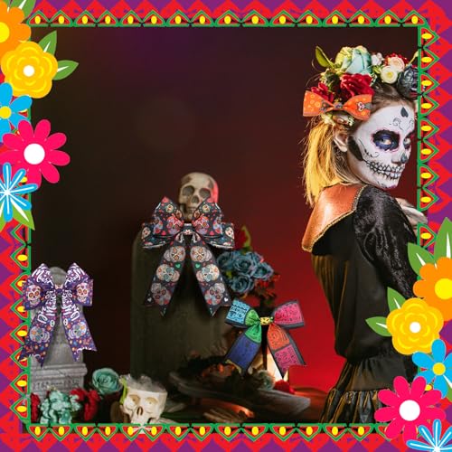12 Rolls 60 Yard Day of the Dead Wired Ribbon for Wreath Craft Bow - style: Day of the Dead