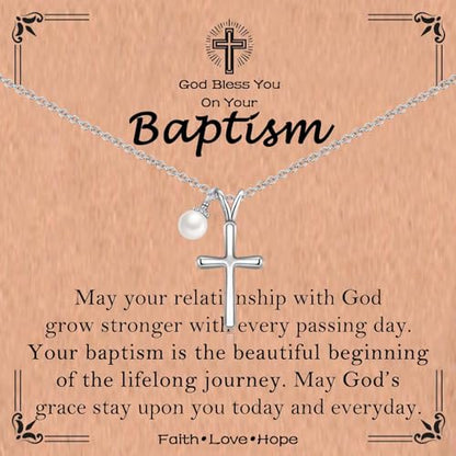 Cross Necklace for Girls Kids Christian Catholic Religious Gifts - color: Baptism -Girls