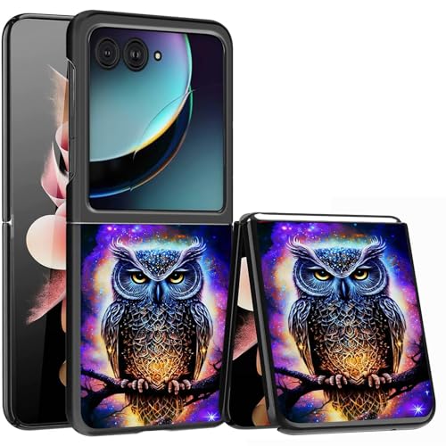 for Samsung Galaxy z flip 7 Case Glowing Owl Design,Slim Fit Lightweight Hybrid Hard PC PU Leather Folding Phone Cover for Z Flip 7 6.9" - color: Glowing Owl