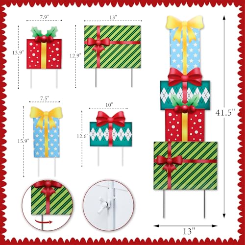 Christmas Yard Sign Decorations Outdoor Christmas Four Gift Boxes Yard Signs with Metal Stakes for Xmas Holiday Party Lawn Sign Garden Decor Outdoor Yard Signs - style: Gift boxes