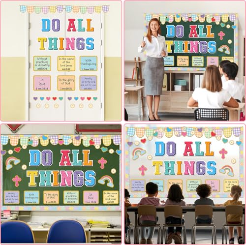 Christian Bulletin Board Decorations Jesus DO All Thing Classroom Bulletin Board Set Religious Motivational Paper Cutouts for Halloween Trunk or Treat Car Decor School Office Wall Decor Supplies - style: Jesus DO All Thing