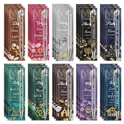 30 Sets Christian Bible Verse Pens Gifts Bulk Pens Bookmarks Religious Favors Prayers Christian Women Gifts Bulk Church Items Scripture Black Ink Ballpoint Stylus Pen(Vintage Style) - style: Vintage Style
