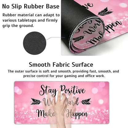Stay Positive Mouse Pad,35.4 x 15.7 Inch Large Mouse Mat Non-Slip Rubber Stitched Edges for Writing Desk,Office,Home,Laptop - color: Stay Positive, size: 35.4L x 15.7W inches