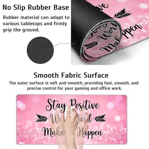 Stay Positive Mouse Pad,35.4 x 15.7 Inch Large Mouse Mat Non-Slip Rubber Stitched Edges for Writing Desk,Office,Home,Laptop - color: Stay Positive, size: 35.4L x 15.7W inches