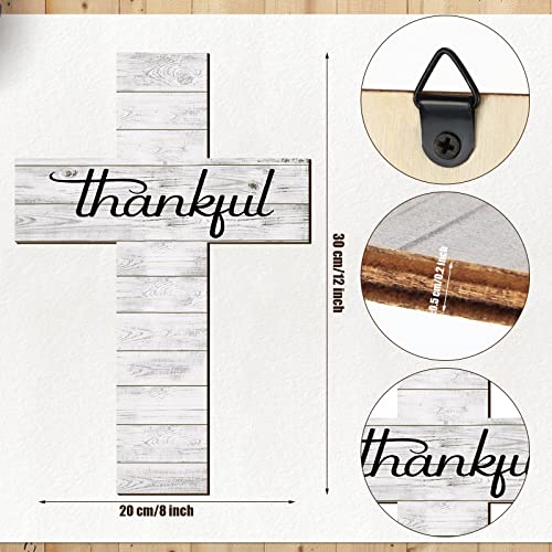 Yookeer 3 Pcs Thankful Grateful Blessed Cross Wood Wall Hanging Rustic