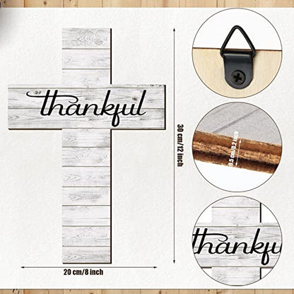 Yookeer 3 Pcs Thankful Grateful Blessed Cross Wood Wall Hanging Rustic