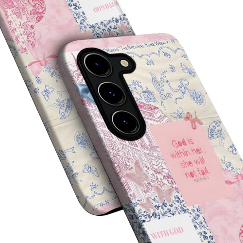 Compatible with Samsung Galaxy S23,2-in-1 Frosted Phone Cover Shockproof Case - Bible Verse Pink Tulip Flowers - color: Bible Verse Pink Tulip Flowers, size: Samsung Galaxy S23