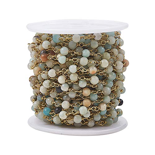 LiQunSweet 32.8 Feet (10 Meters) Handmade Gemstone Amazonite Semi-Precious Stone Rosary Beaded Chains with 4mm Beads and Spool for Anti-Lost Glasses Holder Strap Jewelry Making DIY Accessories - color: 4mm Amazonite_10m