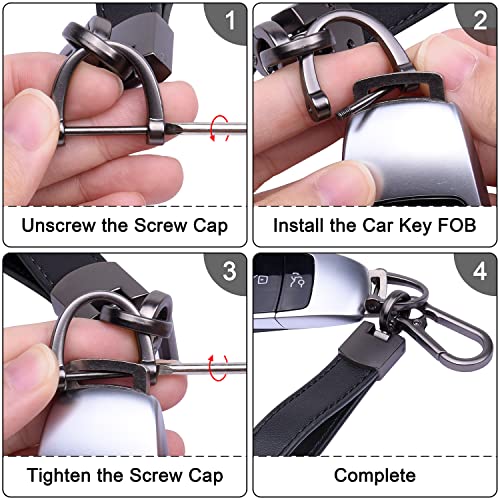 Wisdompro Genuine Leather Car Keychain, Universal Key Fob Keychain - color: Black (Carabiner Clip)