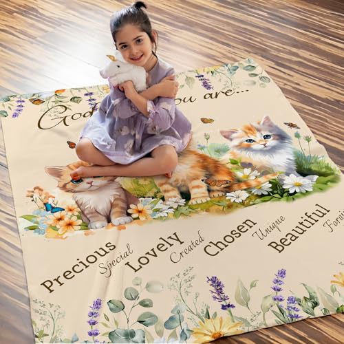 Cat Blanket for Girls Women, Christian Gift for Daughter Mom Sister Birthday, 30x40 Inches Small Inspirational Throw Blankets for Christians Sofa Couch Bed Room Decor - color: Orange, size: 40”x30"
