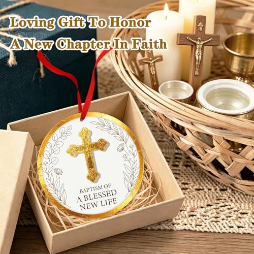 FaCraft Christian Baptism Gifts for Boys, Girls, Adults, Women, Men - God Bless Baptized Ornament 2026 Religious Catholic Cross Christening Gift for Baby Boy Girl Godson Goddaughter - First Communion - color: 1-5 Christian Baptism Gift
