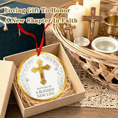 FaCraft Christian Baptism Gifts for Boys, Girls, Adults, Women, Men - God Bless Baptized Ornament 2026 Religious Catholic Cross Christening Gift for Baby Boy Girl Godson Goddaughter - First Communion - color: 1-5 Christian Baptism Gift