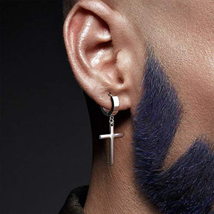 Men Women Stainless Steel Cross Earrings Set Dangle Hinged Earrings of Dangle Hinged Earrings Cross hoop Earrings - color: 3 Pairs Cross Earrings (Black+Silver+Gold) Large