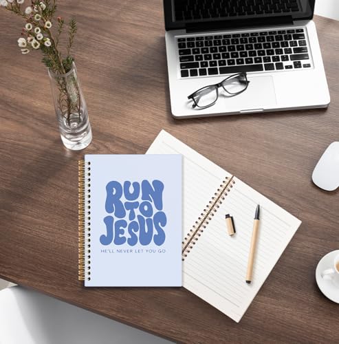 Blue Christian Spiral Notebook, Run to Jesus Bible Verse Journal, Religious Scripture Journals for Writing, Bible Notebooks for Note Taking, Church Notes Journal, 5.5x8.3 Inch - color: God-Blue