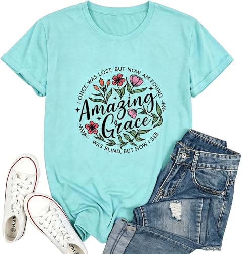 Christian T Shirts for Women God Jesus Faith Graphic Tees - color: Baby Blue, size: Small