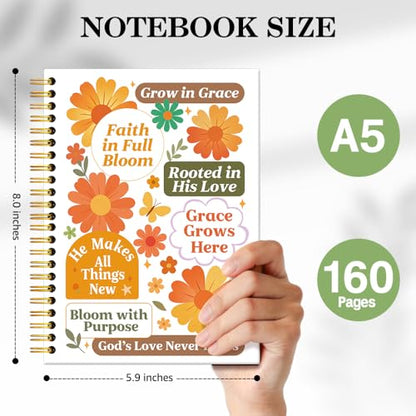 ERHACHAIJIA Grow in Grace Faith in Full Bloom Spiral Notebooks for Women - color: White-orange