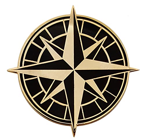 Pinsanity Black and Gold Retro Compass Enamel Lapel Pin