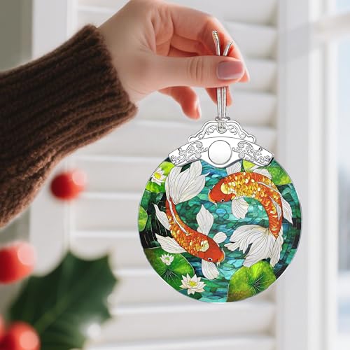 Koi Fish Stained Glass Ornament - Christmas Decorations for Tree | Christmas Ornaments | Koi Fish Art Decor – Holiday Party Gifts | Xmas Gifts | Gift Exchange | Gift Idea - color: Style 1-koi Fish