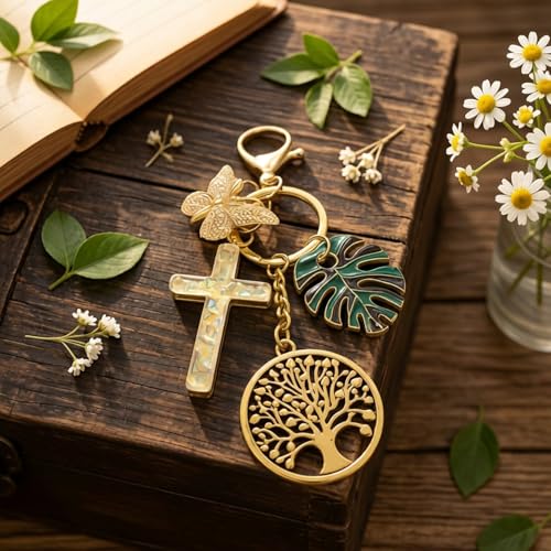 Cross Keychain for Women Jesus Christian Purse Bag Charms Key Charm Gifts for Women Purse Charms for Handbags - color: Glod Tone With Butterfly