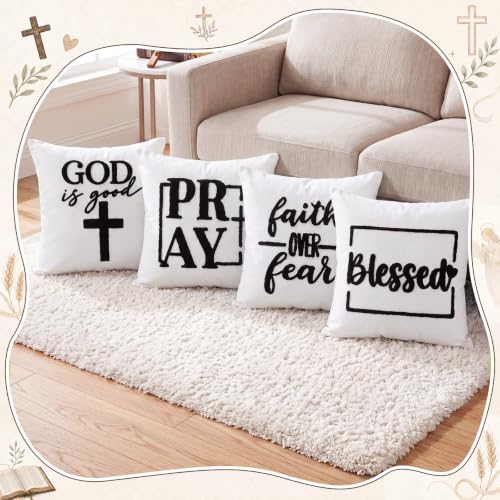 Mixweer 4 Pcs Christian Pillow Covers Set, 18 x 18 Inch Embroidered Bible Verse Pillow Cases, Religious Square Throw Cushion Cover for Couch Sofa Bed Home Christmas Decoration - style: Christmas