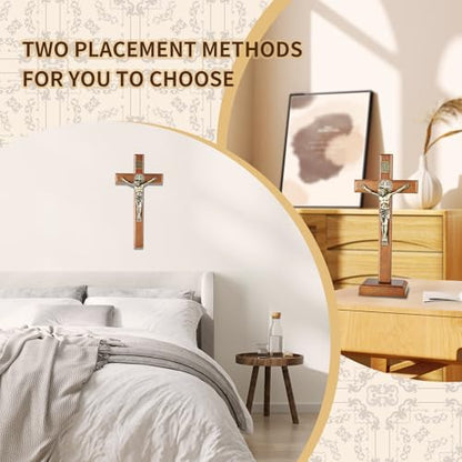 ACHIBANG Standing Crucifix, 10 Inch Wooden Catholic Jesus Wall Cross - size: 10.6"L x 5"W