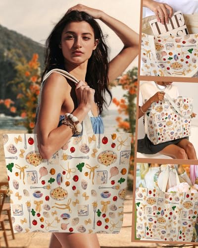 Miss Adola Large Tote Bag for Women - Canvas Tote Bag with Zipper Aesthetic Reusable Shoulder Bag for Gym, Travel, Work - style: Afternoon Tea