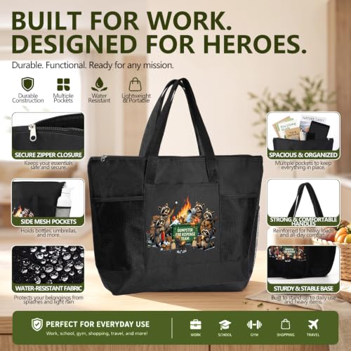 Paterr 10 Pcs Dumpster Fire Response Team Tote Bags Bulk with Pocket Zipper - color: Black, size: Dumpster Fire