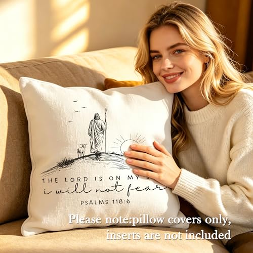 Christian Psalms 118:6 Pillow Cover 18x18 - color: White-bible