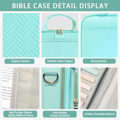Bible Cover for Women Bible Case, Large Bible Bag, Bible Study Supplies Bible Journaling Kit Book Carrying Case with Bible Highlighters Tabs, Valentines Day Christian Gifts for Women (Blue) - color: Blue